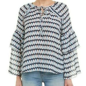 Parker tiered long sleeve crew neck blouse Small